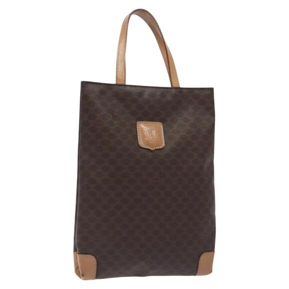 CELINE Macadam Canvas Hand Bag Pvc Leather Brown Gold - Picture 1 of 12